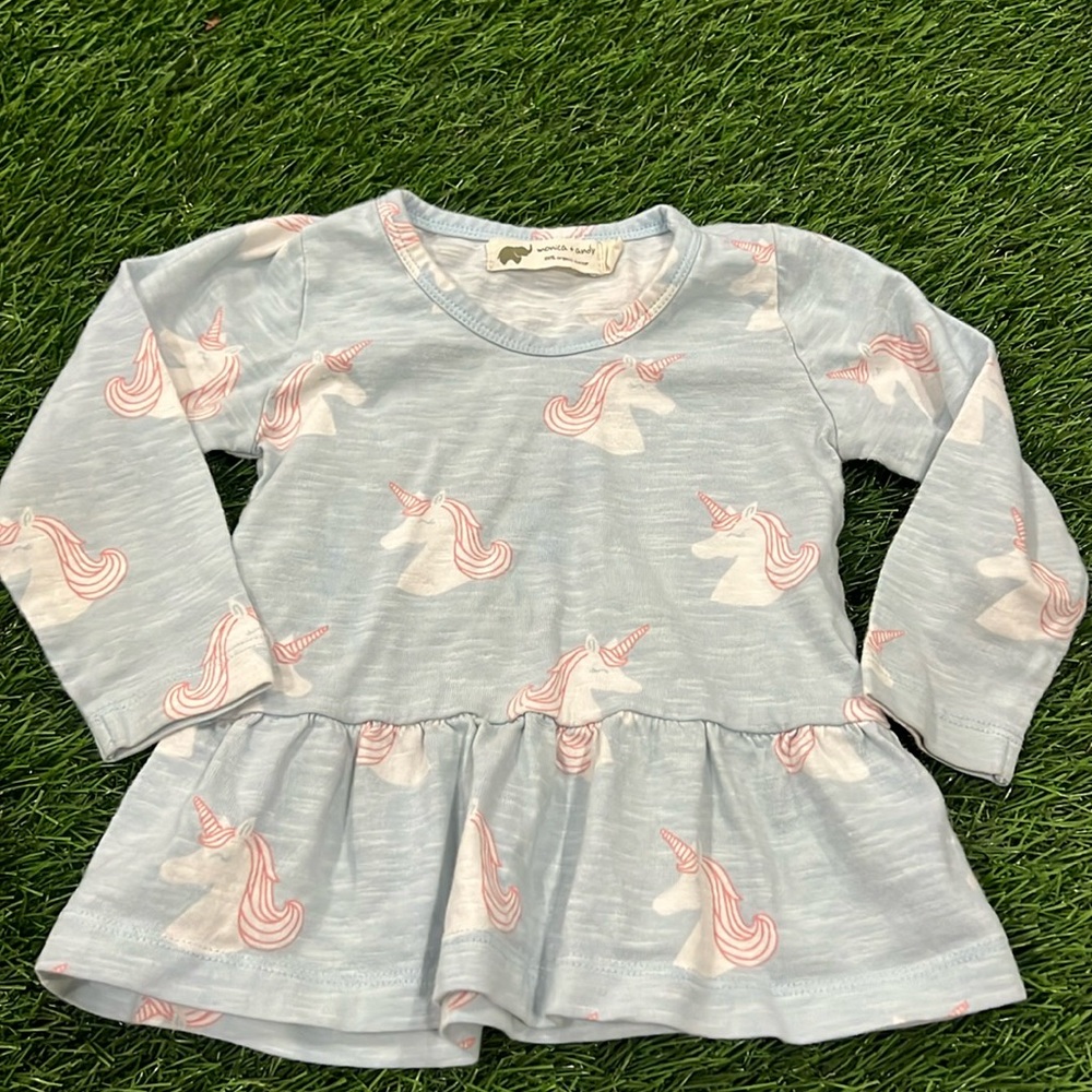 Monica + Andy Long Sleeve Peplum Top - Unicorn Print